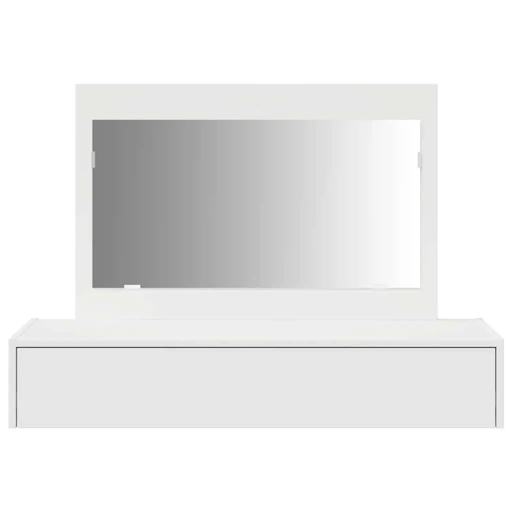 Dressing Table White Modern Engineered Wood Multiple Drawers Integrated Mirror