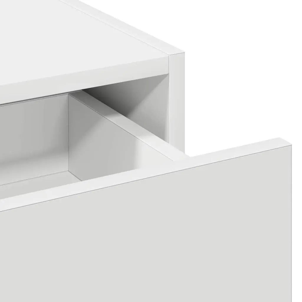 Dressing Table White Modern Engineered Wood Multiple Drawers Integrated Mirror