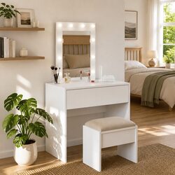 Compact White Dressing Table with Drawers