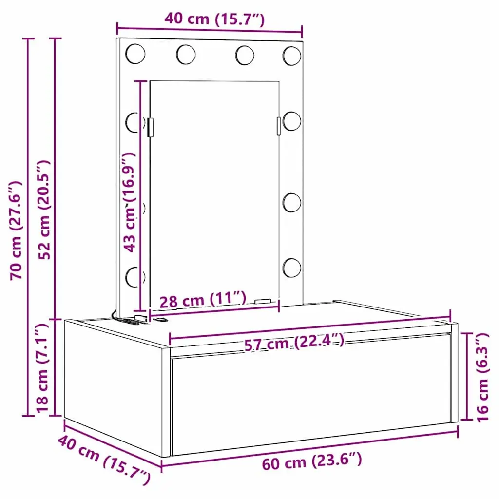 Dressing Table Bedroom Vanity Unit Brown Engineered Wood Modern Furniture