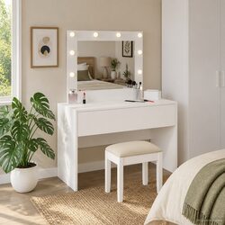 Compact White Dressing Table with Mirror for Your Needs