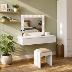 White Dressing Table with Integrated Mirror – Simple & Elegant