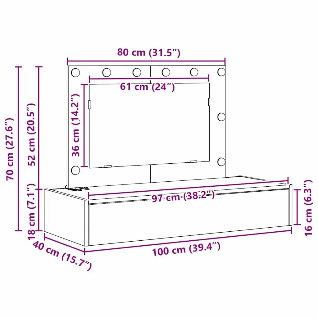 White Dressing Table Bedroom Vanity Unit Engineered Wood Mirror Storage Drawers