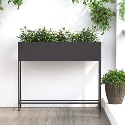 Raised Garden Planter Rectangular Metal Outdoor Gardening Bed Black Modern Style