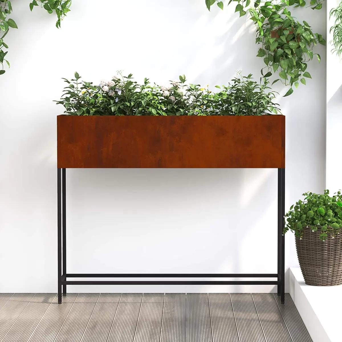 Raised Garden Planter Burnt Orange 100x26x82cm Metal Weathering Steel Outdoor