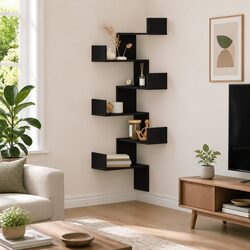 Sleek Black Oak Corner Shelf for Modern Storage
