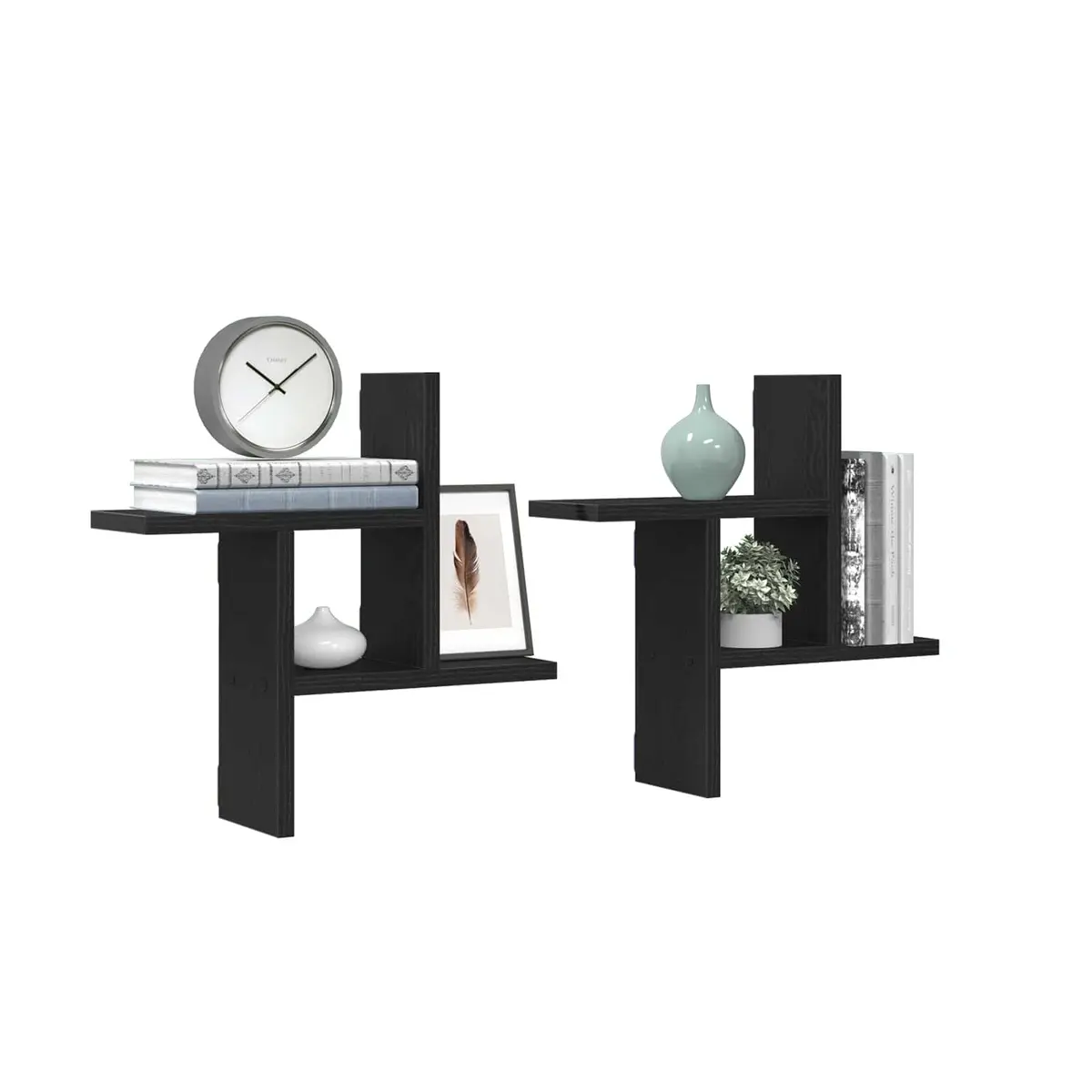 Wall Shelves Black 2 Piece Engineered Wood Floating Storage Display Organiser