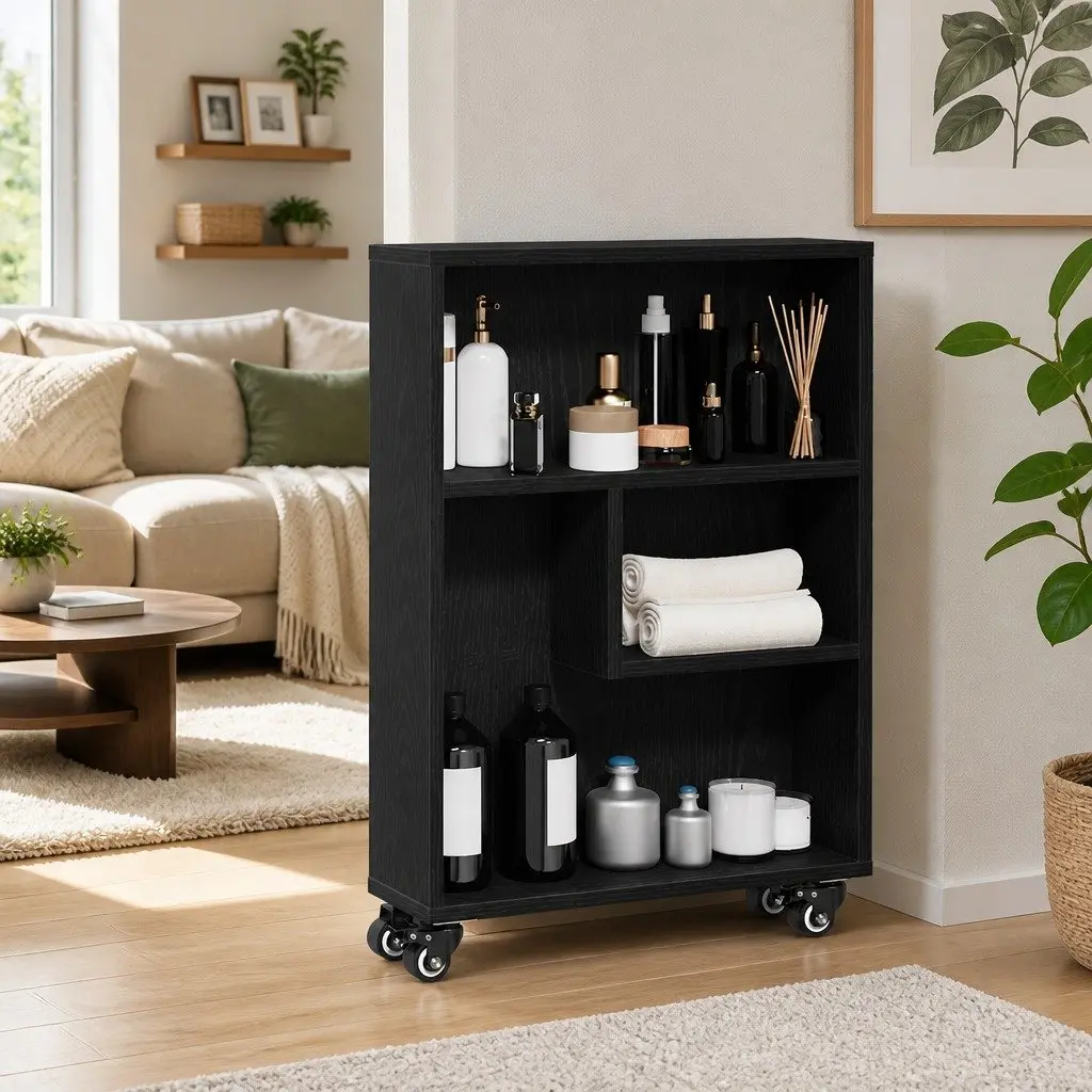 Narrow Storage Trolley Black Engineered Wood Organizer