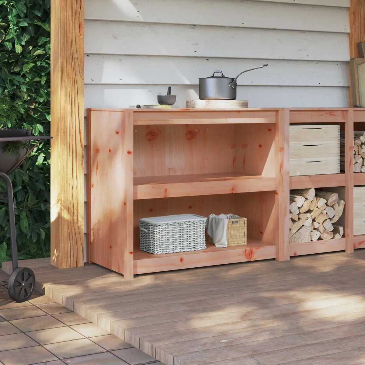 Kitchen Cabinet Brown 106x55x92cm Solid Pine Wood Construction with Board Shelves
