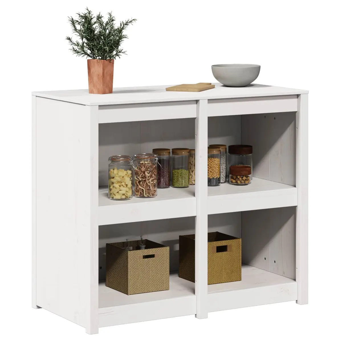 Kitchen Cabinet Warm White 106 x 55 x 92 cm Solid Pine Wood Modern Storage Unit