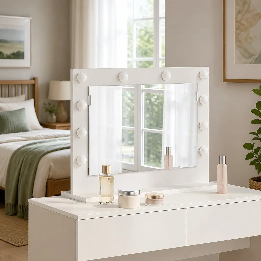 LED Vanity Mirror White 60x45x18cm Bedroom Dressing Table Glass Engineered Wood
