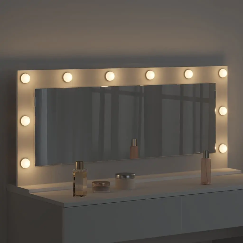 LED Vanity Mirror White 100x45cm Integrated LED Strip Lights Glass Wood