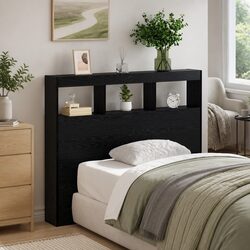 Compact Black Oak Headboard with Integrated LED Light