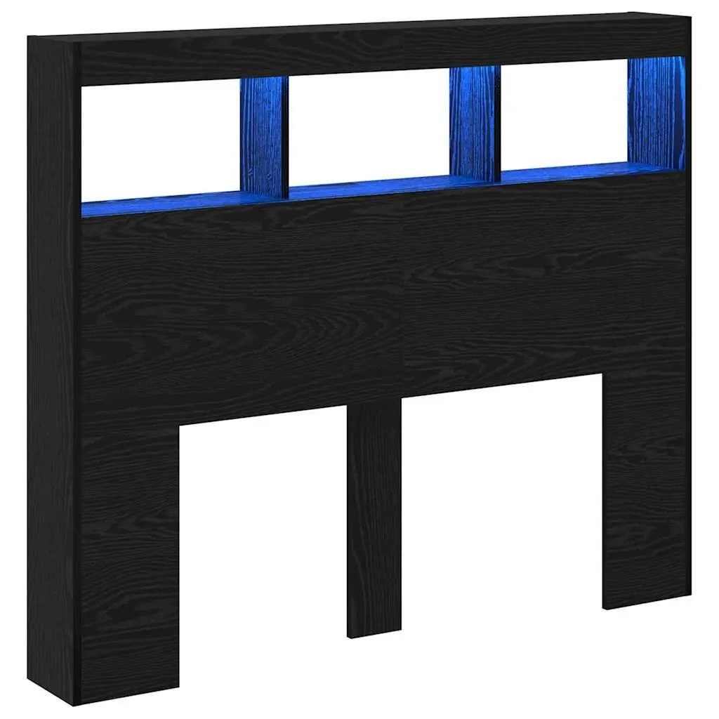Headboard Black Oak Engineered Wood LED Light USB 120cm
