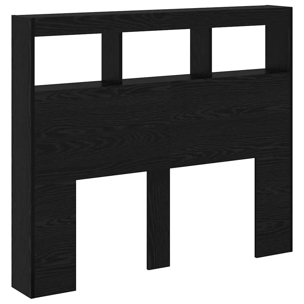 Headboard Black Oak Engineered Wood LED Light USB 120cm