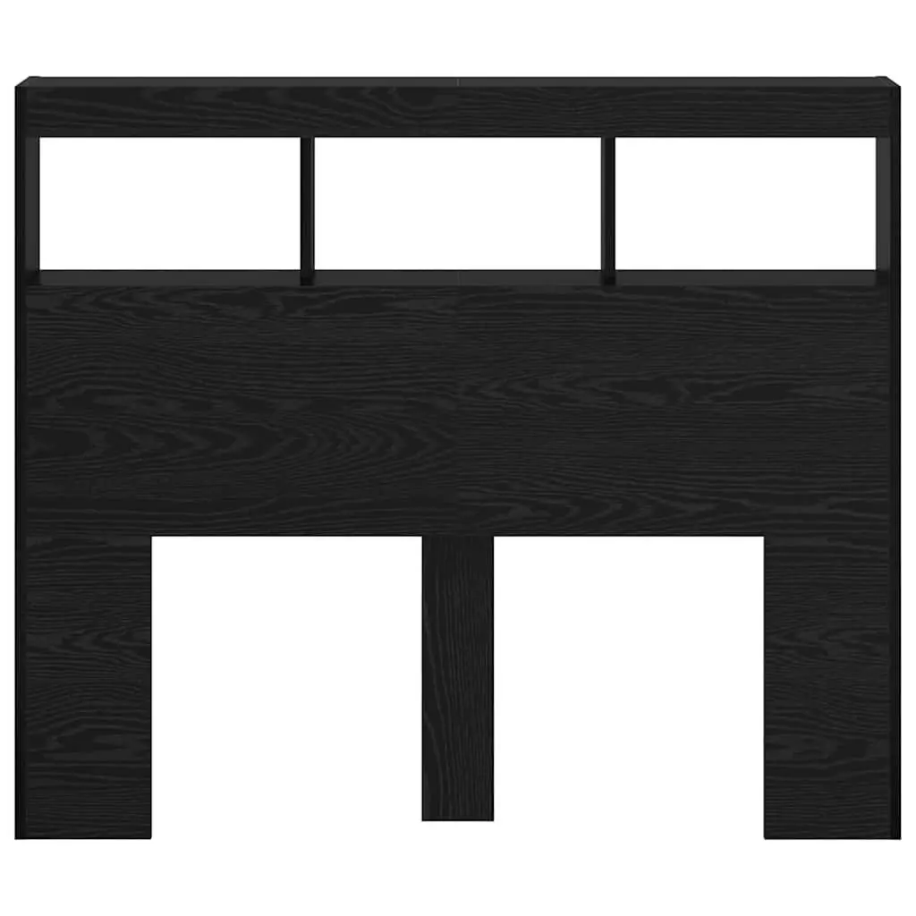 Headboard Black Oak Engineered Wood LED Light USB 120cm