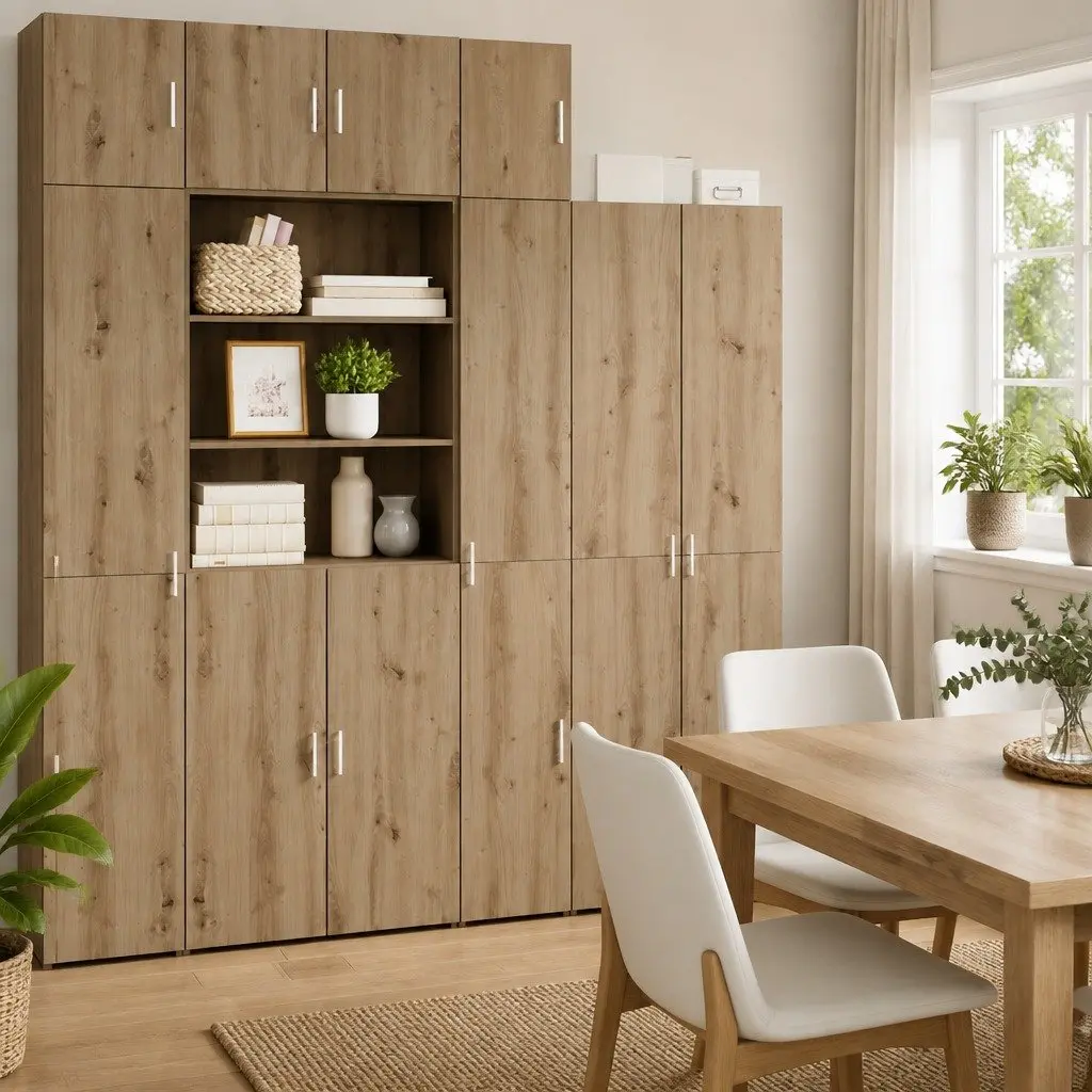 Wall-Mounted Cabinet Brown Modern Storage Furniture Living Room Dining Buffet
