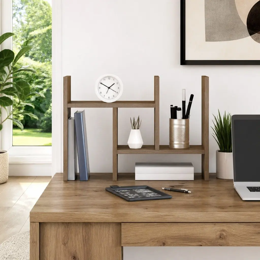 Brown Desk Organiser with Multiple Storage Options