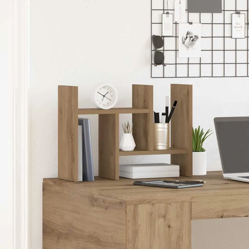 Desk Organiser Brown Engineered Wood Multiple Storage Compartments Tidy Workspace