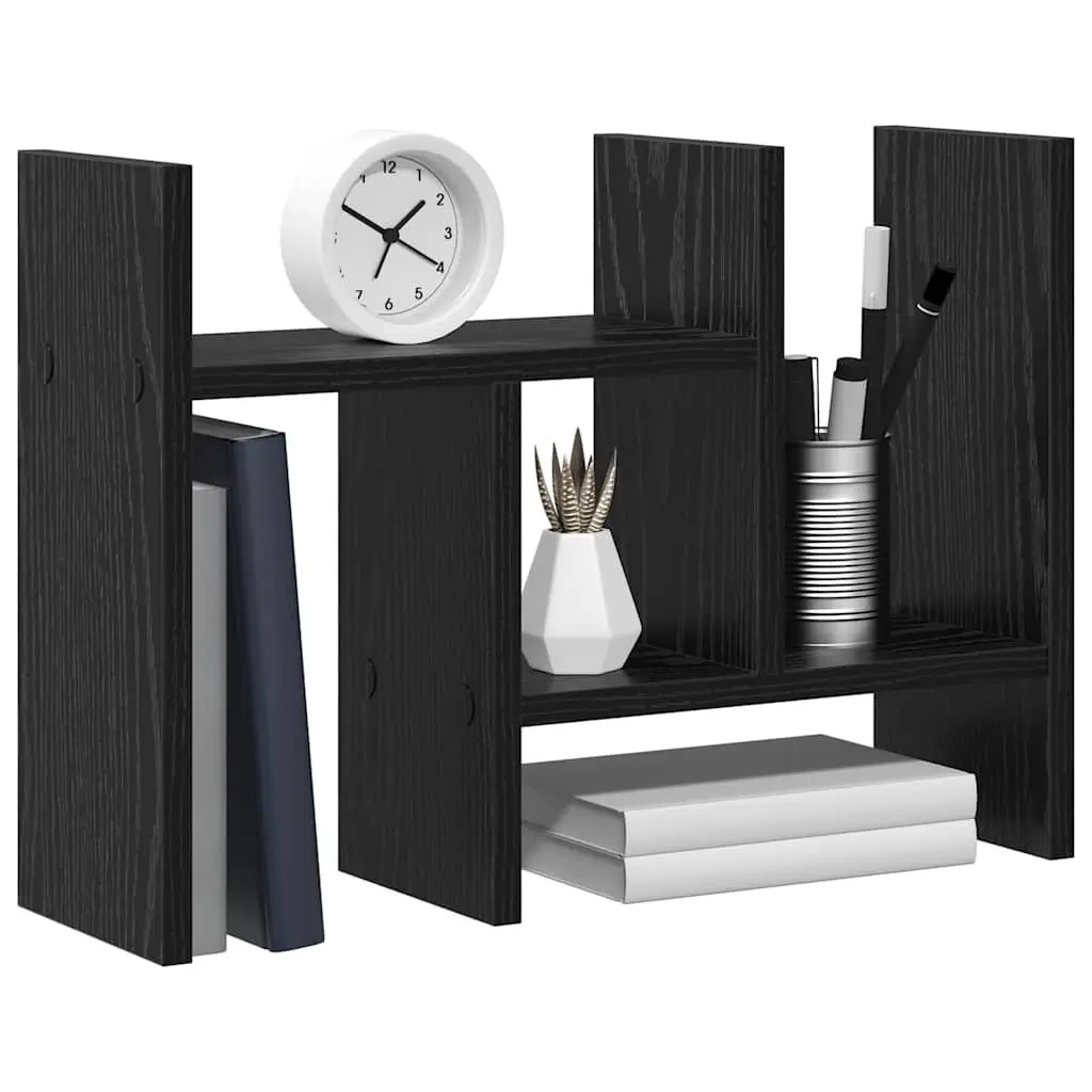 Desk Organiser Black Oak Engineered Wood 50cm Multiple Compartments Office Storage