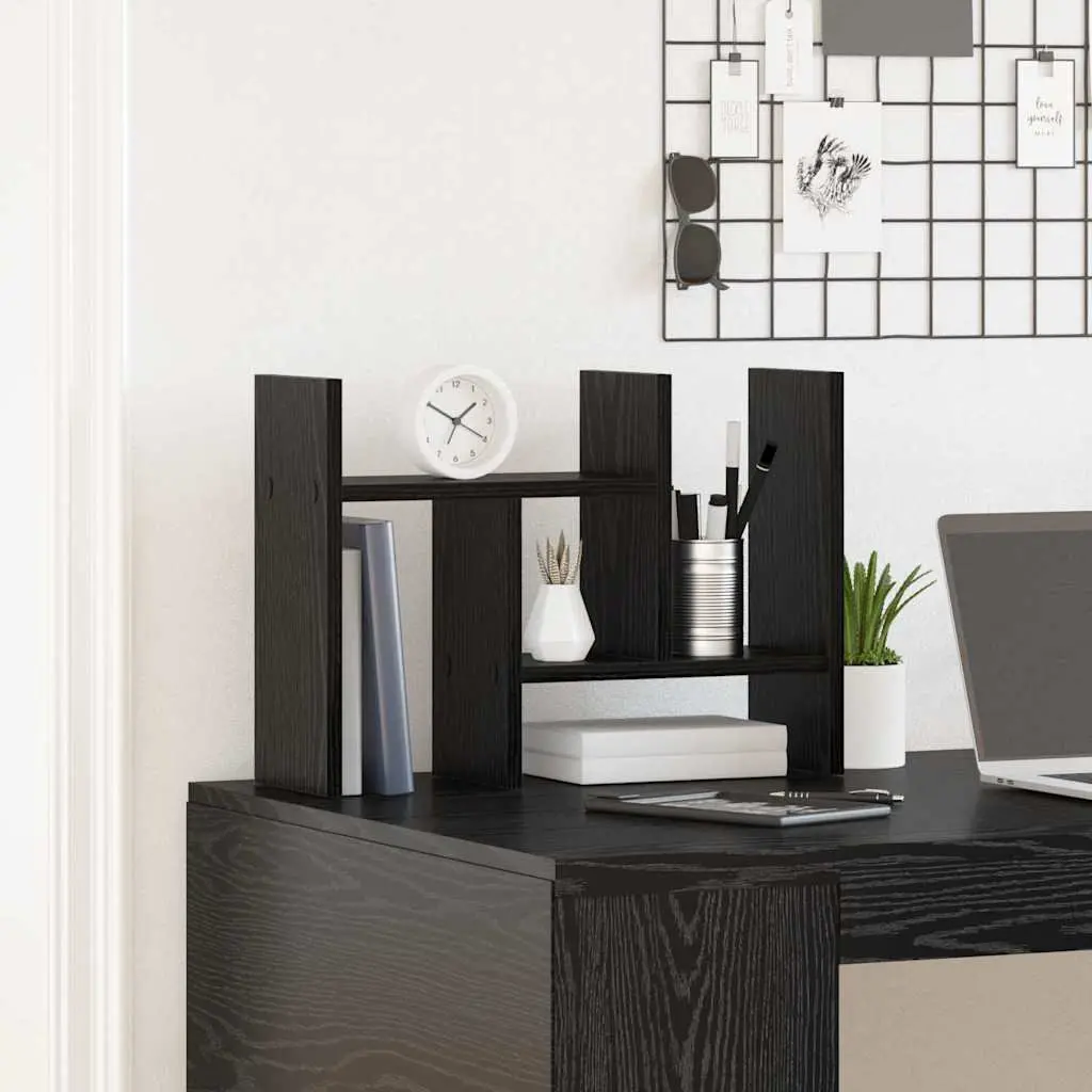 Desk Organiser Black Oak Engineered Wood 50cm Multiple Compartments Office Storage