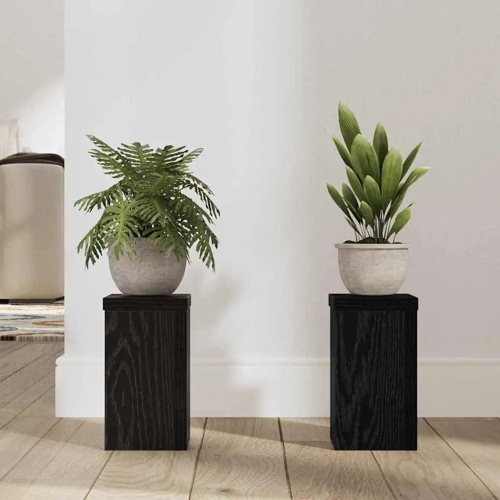 Plant Stand Black 2 Piece Modern Engineered Wood Indoor Outdoor Garden Display Pot