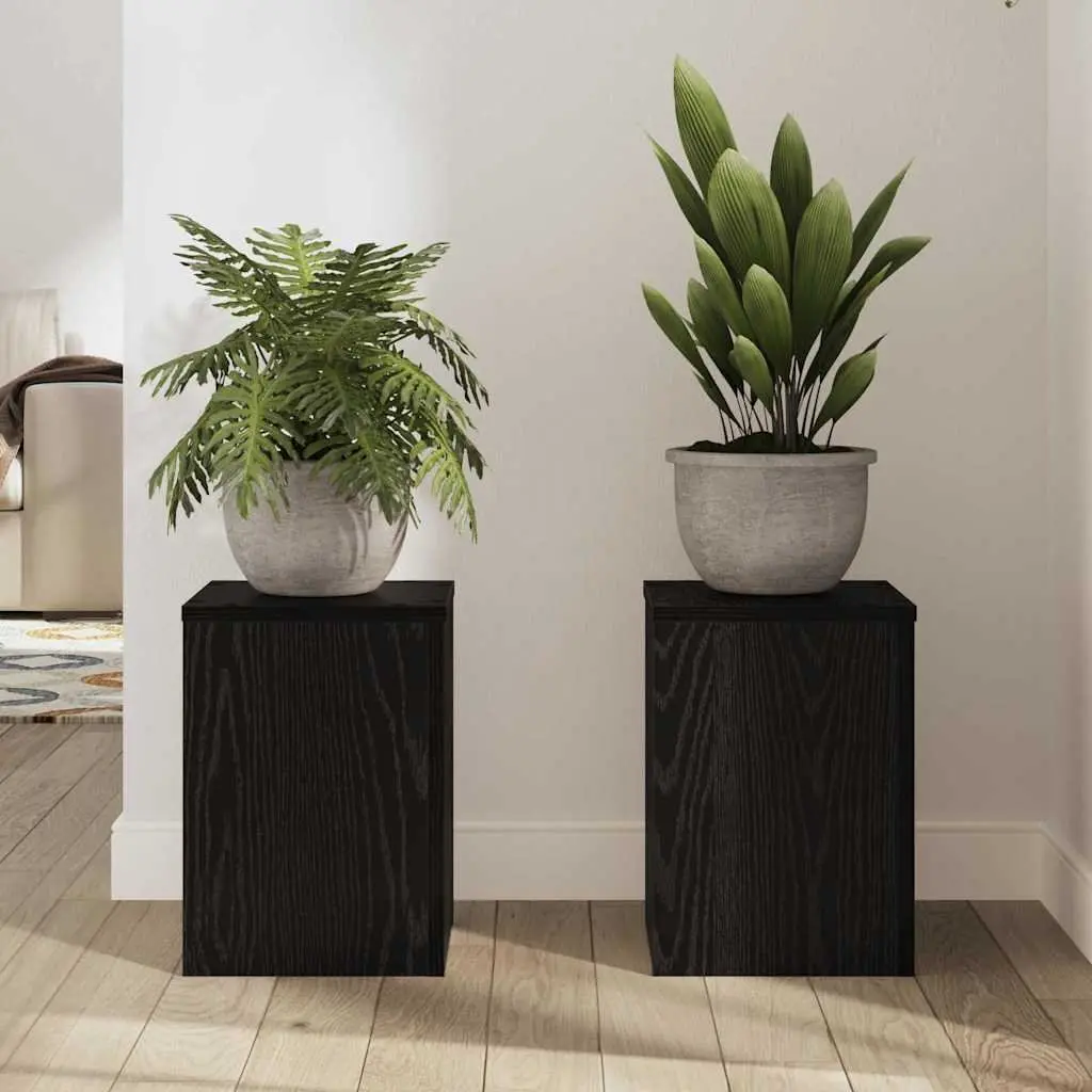 Plant Stand Black Oak 25cm x 25cm x 35cm Engineered Wood 2 Pieces Indoor Outdoor Display