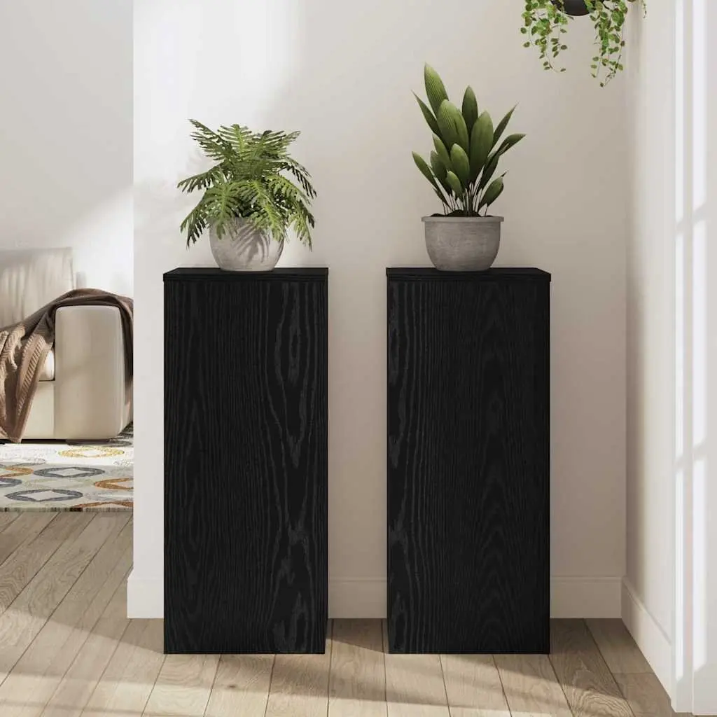 Plant Stand Black Oak 30x30x70cm Engineered Wood Indoor Outdoor Display 2 Pieces