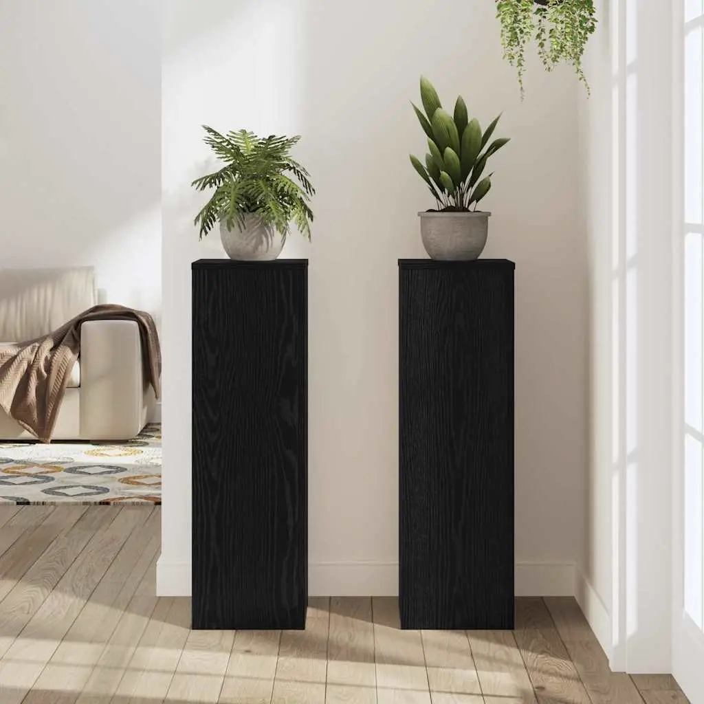 Plant Stand Black 25 x 25 x 80 cm Set of 2 Engineered Wood Indoor Outdoor Garden Display