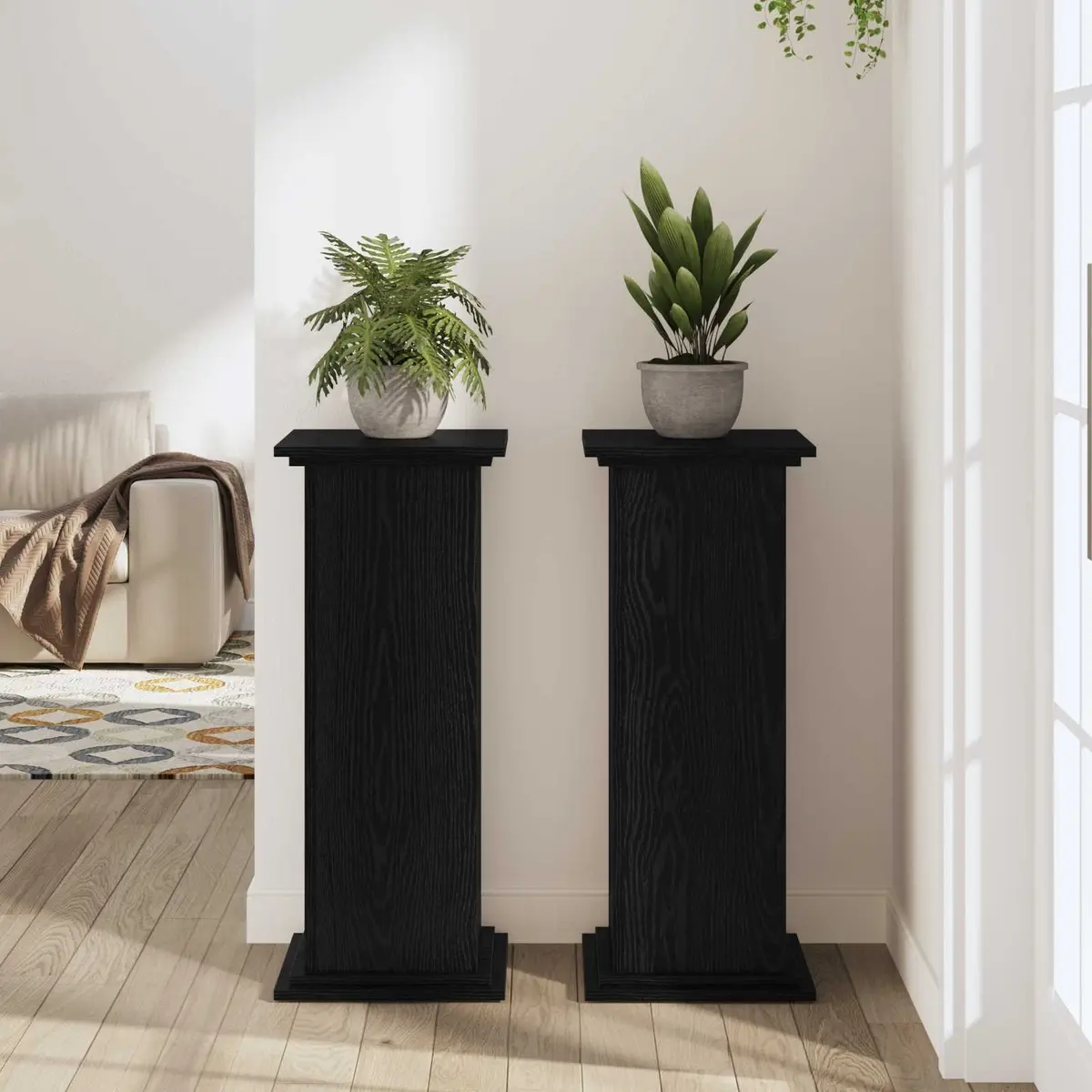 Plant Stand Black Oak 33x33x80cm Modern Engineered Wood Indoor Outdoor Display