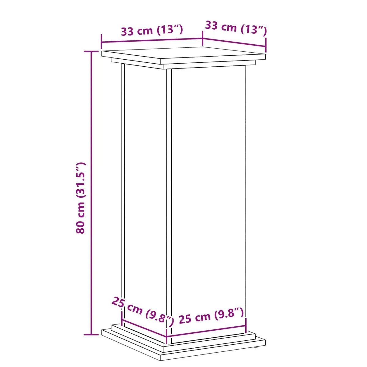 Plant Stand Black Oak 33x33x80cm Modern Engineered Wood Indoor Outdoor Display