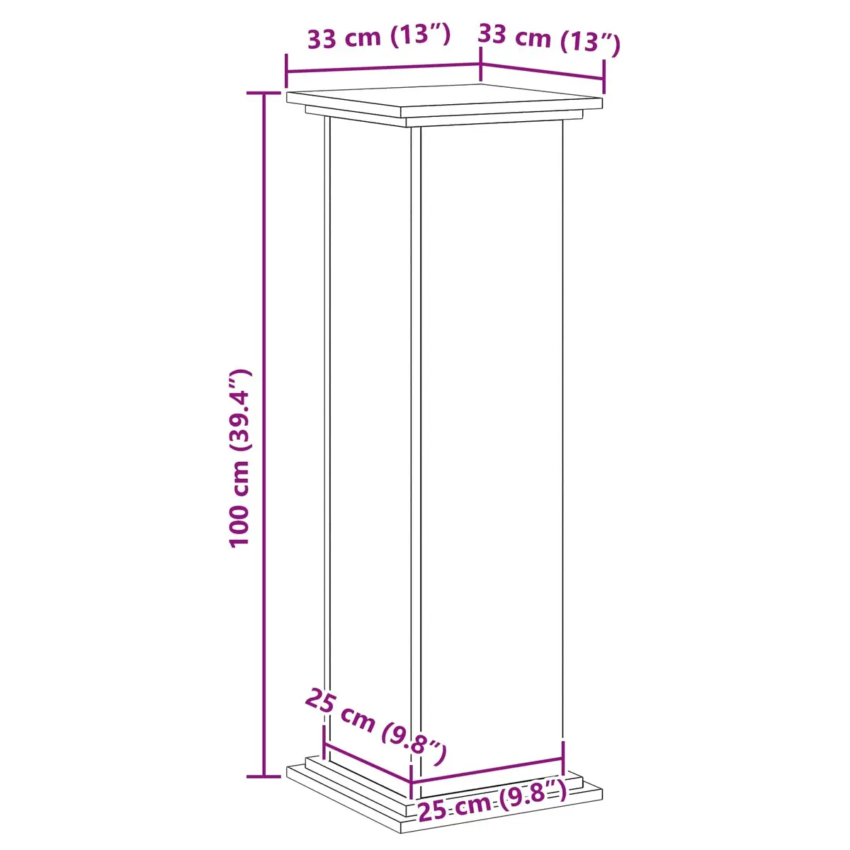 Plant Stand Black Oak 33 x 33 x 100 cm Modern Indoor Outdoor Garden Display