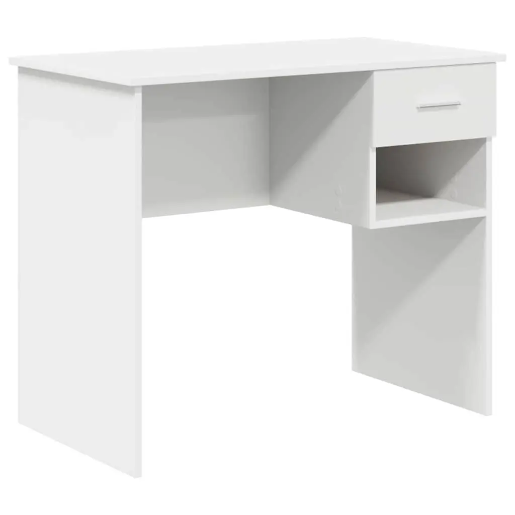 White Writing Desk with Drawer Engineered Wood Office Study Furniture Storage