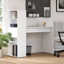 Concise White Study Desk with Built-In Shelving 113x54x120cm