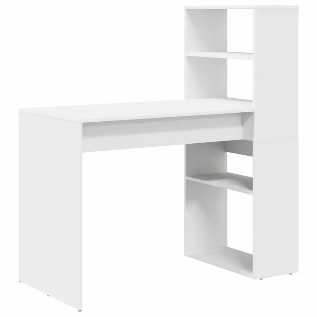Study Desk White 113x54x120cm Modern with Integrated Shelves