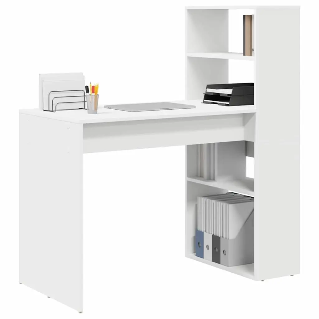 Study Desk White 113x54x120cm Modern with Integrated Shelves