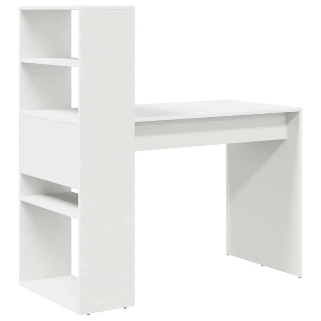 Study Desk White 113x54x120cm Modern with Integrated Shelves