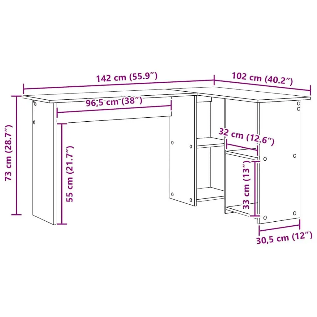 Corner Desk with Shelf Sonoma Oak 142 x 102 x 73 cm Home Office Study