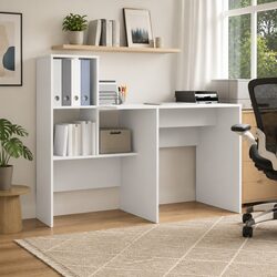 Compact White Engineered Wood Desk with Integrated Shelves
