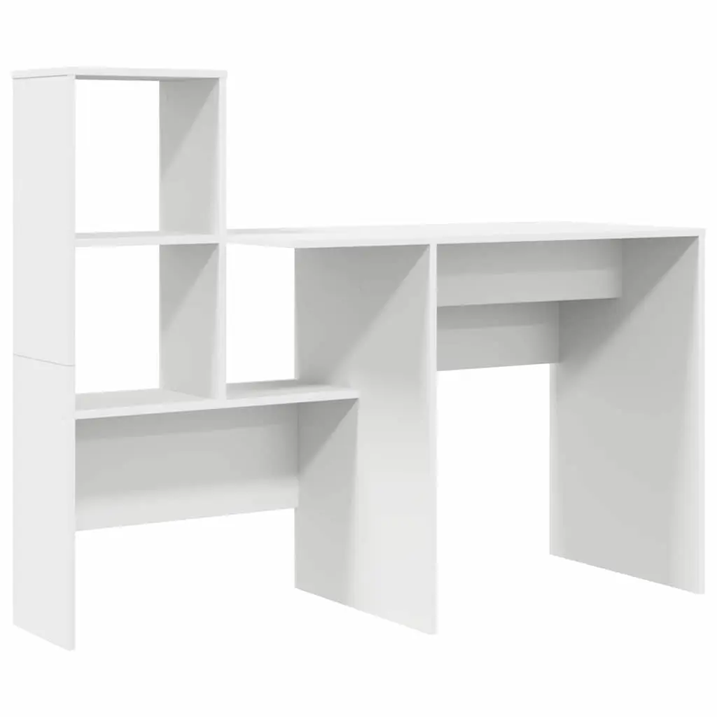 White Engineered Wood Desk with Storage Shelves 131.5x50x106.5cm Office Study