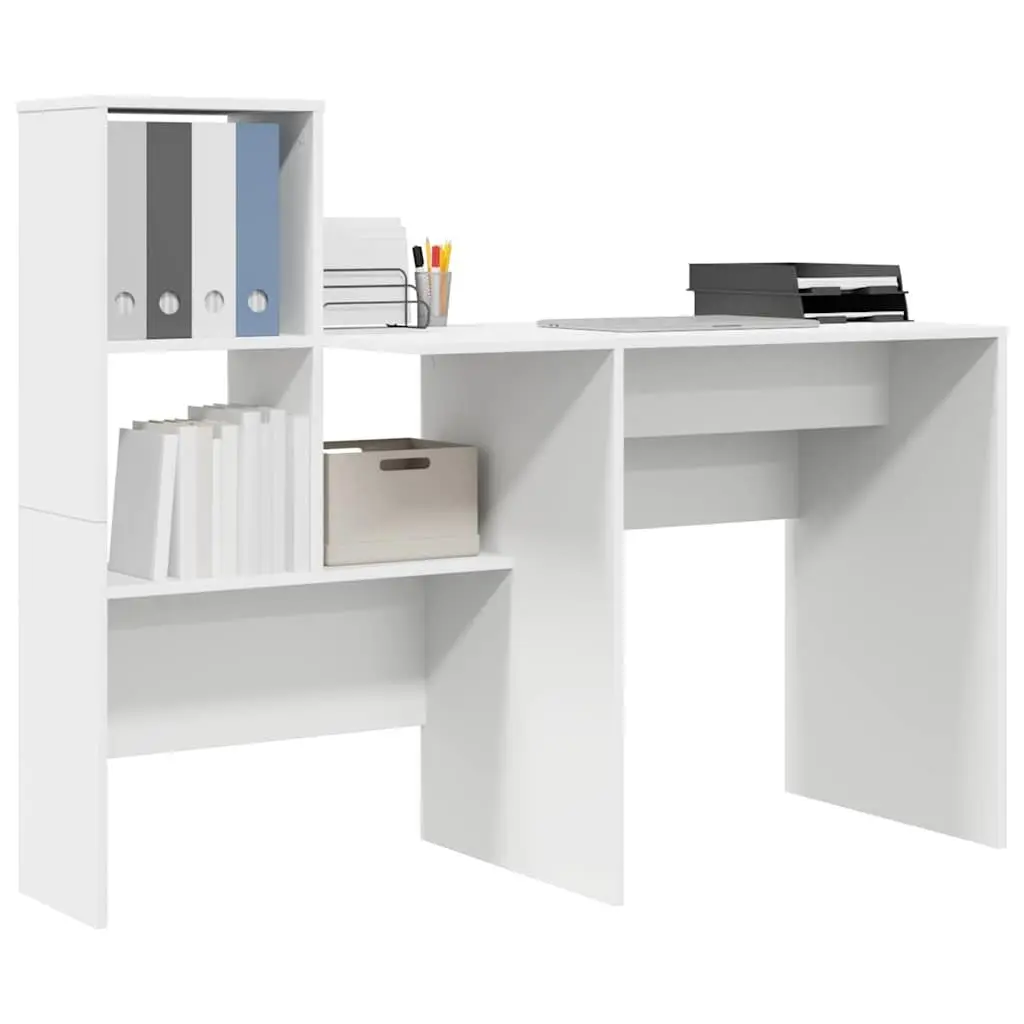 White Engineered Wood Desk with Storage Shelves 131.5x50x106.5cm Office Study