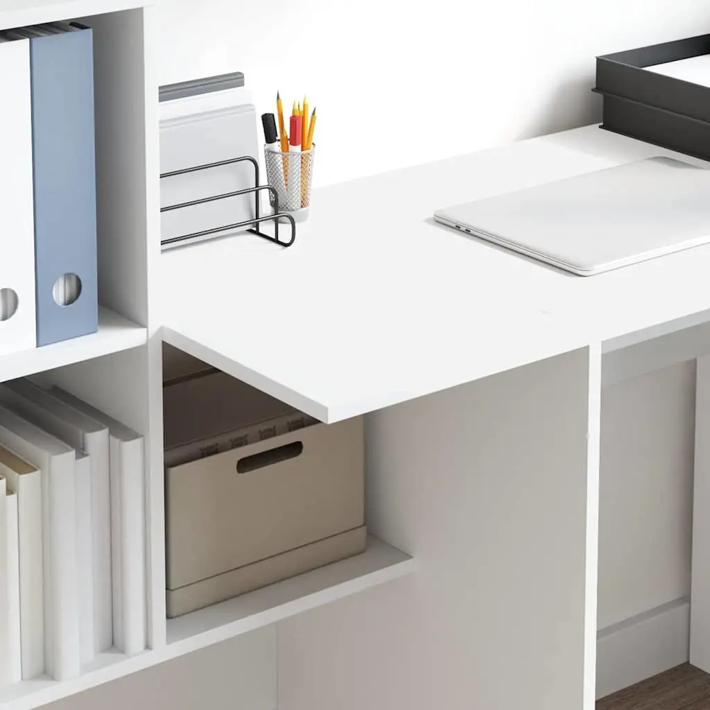 White Engineered Wood Desk with Storage Shelves 131.5x50x106.5cm Office Study