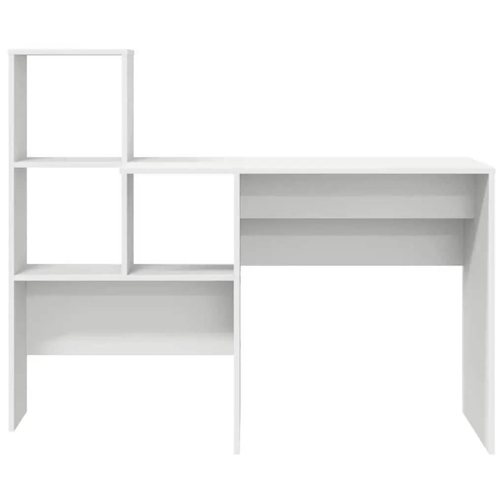 White Engineered Wood Desk with Storage Shelves 131.5x50x106.5cm Office Study