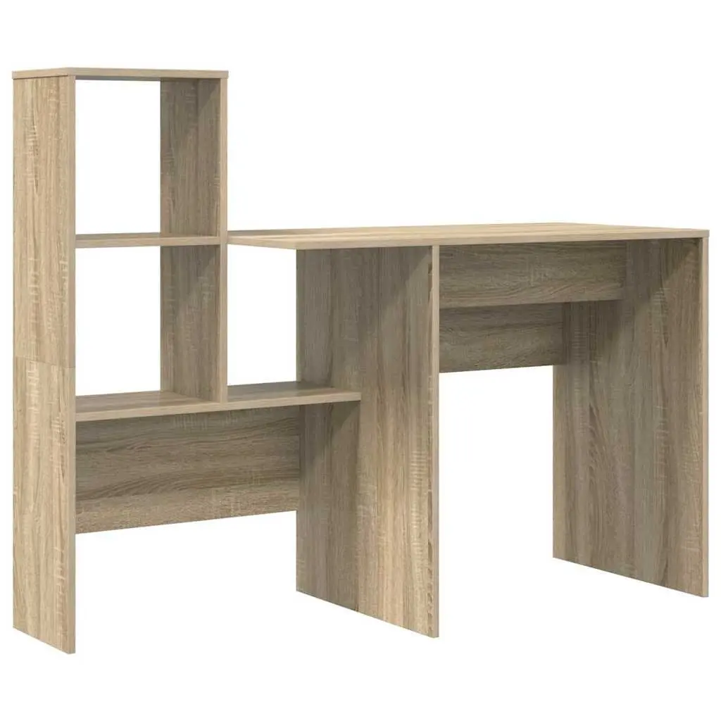 Engineered Wood Desk Brown Sonoma Oak Rectangle with Storage Shelves