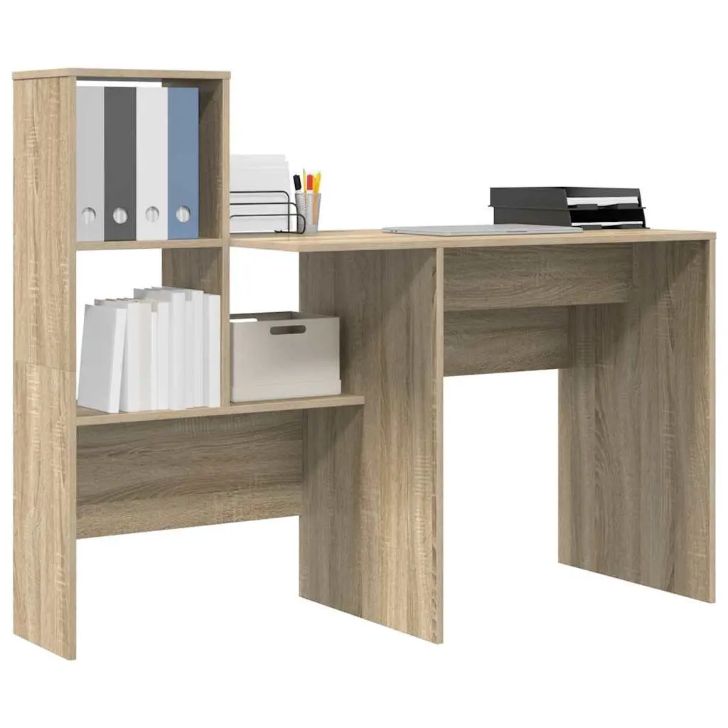 Engineered Wood Desk Brown Sonoma Oak Rectangle with Storage Shelves