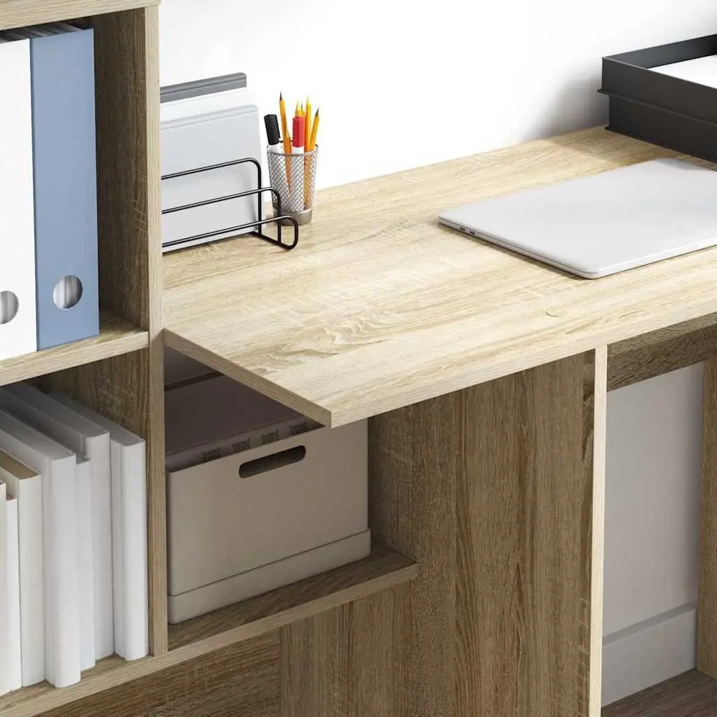 Engineered Wood Desk Brown Sonoma Oak Rectangle with Storage Shelves