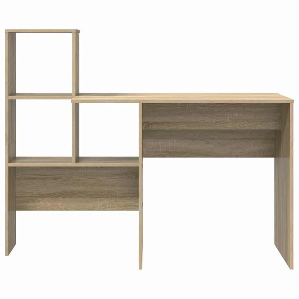 Engineered Wood Desk Brown Sonoma Oak Rectangle with Storage Shelves