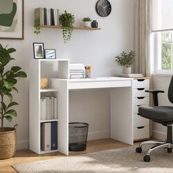 White Desk with Shelf: Simple, Functional, and Stylish