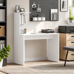 Compact White Desk with Shelves, Perfect for Work