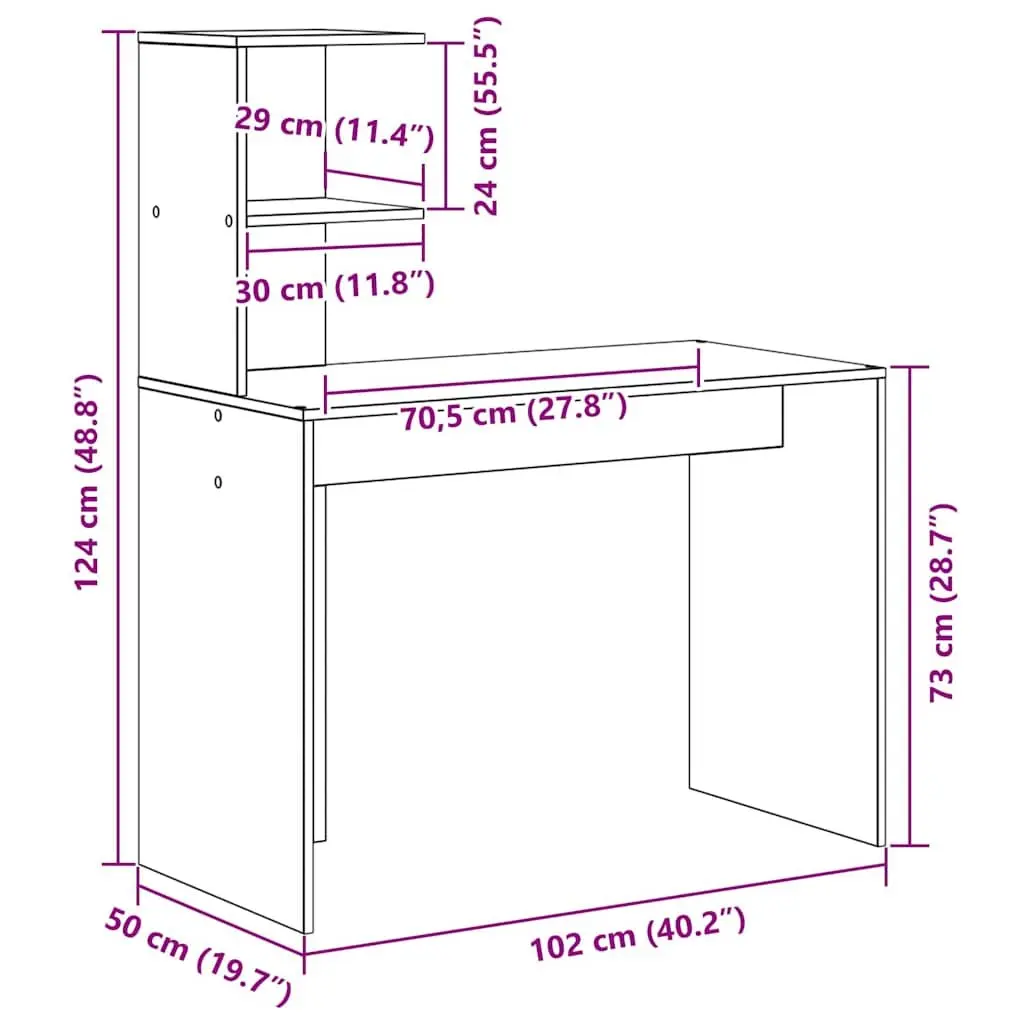 White Computer Desk with Built-in Shelves Storage Office Workstation Study Table